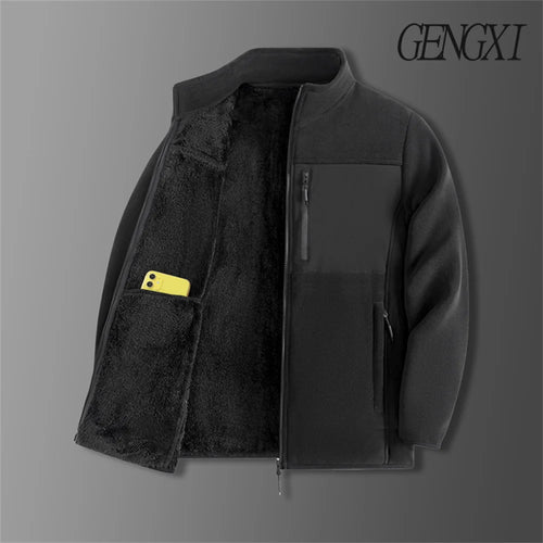 Thickened Thermal Basic Fleece Stand Collar Patchwork Design  Jacket