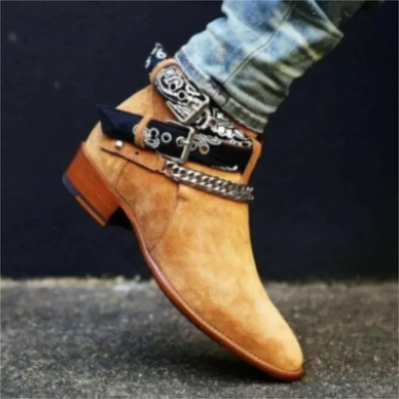 Men Ankle Boots Faux Suede Buckle Strap Classic Short Boots