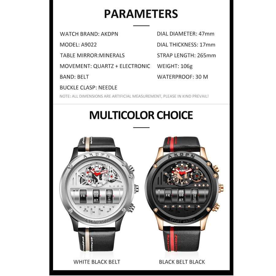 Luxury Mechanical Creative Men Unique Rotate Date Leather Strap Watches