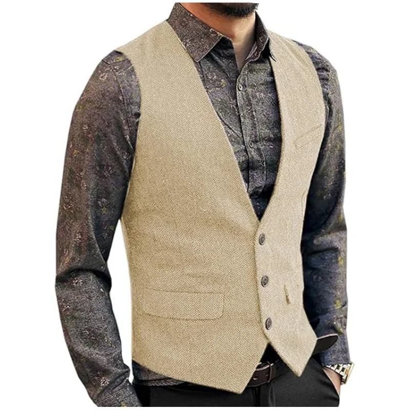 Men's Slim Fit Waistcoat Herringbone Tweed Vintage Style Custom Tailored Vest