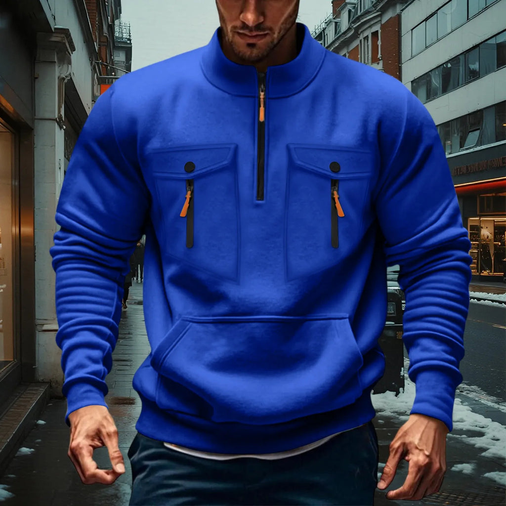 Quarter Zipper Men Stand Up Collar Sweatshirt cargo Long Sleeve Sweatshirt