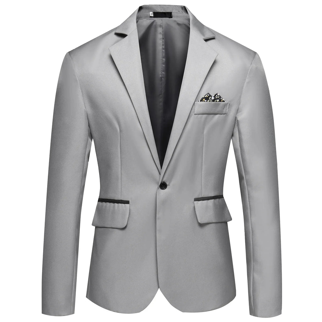 Men's Long Sleeve Single Button Slit Small Suiting Jacket Comfortable Fit