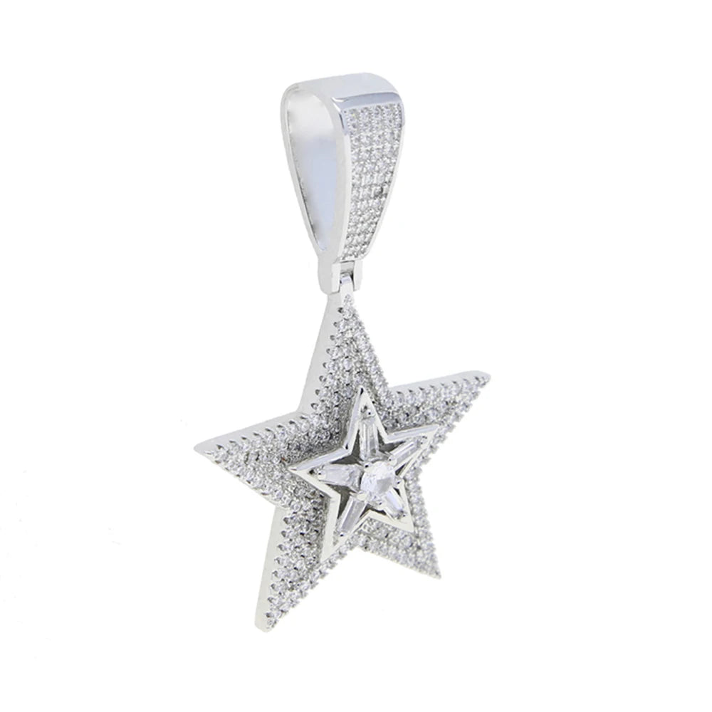 Iced Out Rotatable Star Pendants Cubic Zirconia Multi Layers Men Jewelry