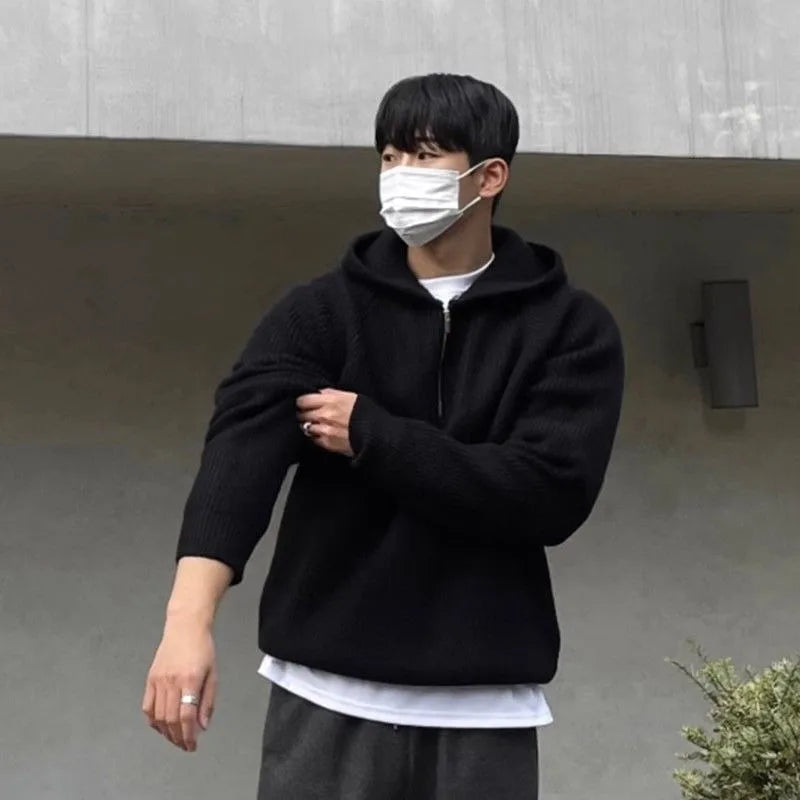 Men's Hooded Knitting with Zipper Hoodie Cotton 90s Vintage Tops