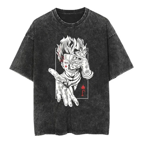 Anime Street Washed Oversized Print Vintage Cotton Short Sleeve T Shirt