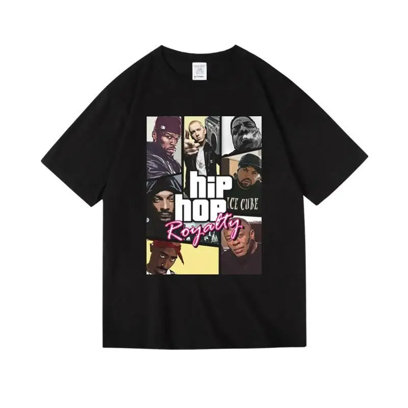 West Coast Hip Hop Loose Cotton Short Half Sleeve T-Shirt Men's Street Casual Top