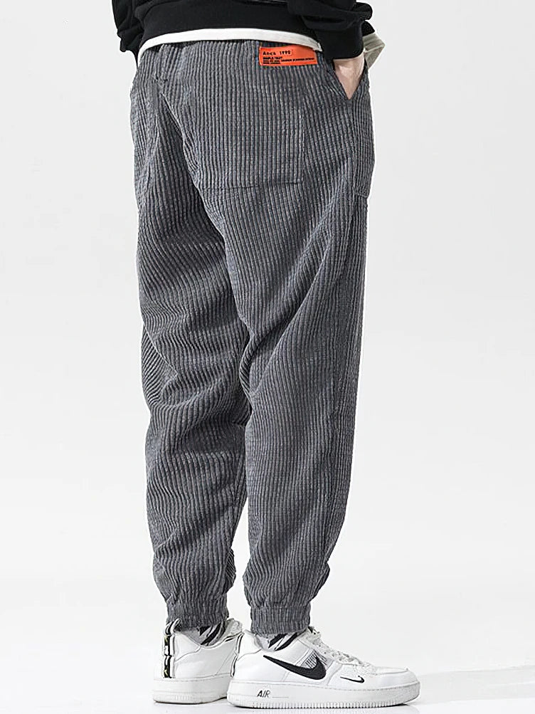 Baggy Corduroy Men Solid Color Casual Tech Fleece Harem Long Trousers