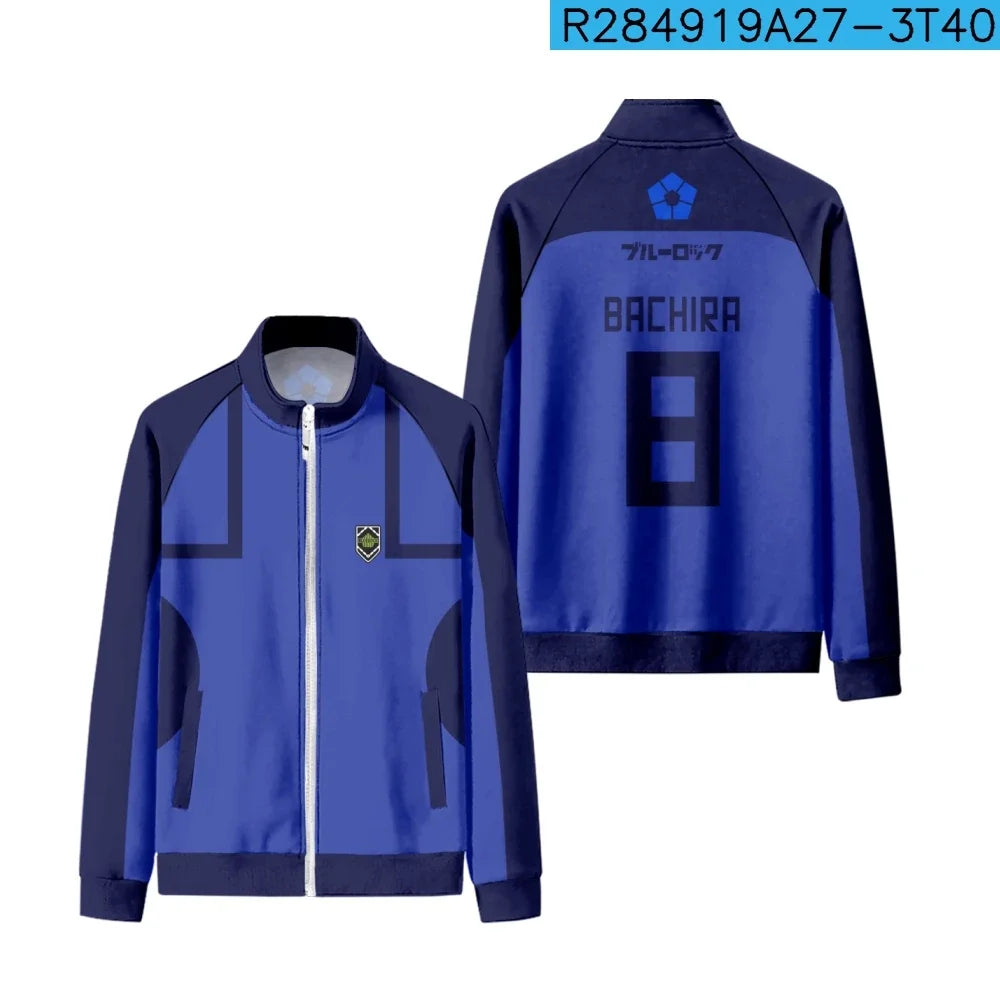 Anime Blue Lock Football/Soccer Jersey Stand Collar Zipper Jacket
