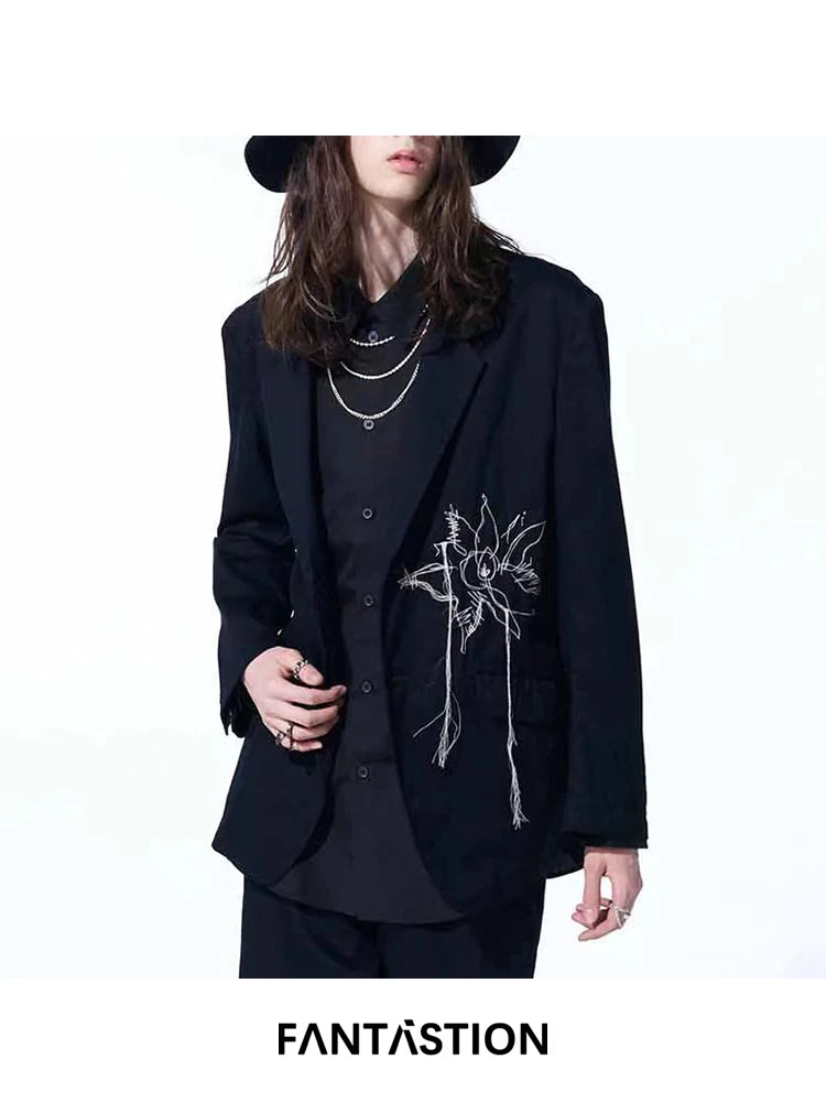 Peony tassel embroidery Blazer jacket Normcore minimalist style Loose and oversized suit jackets