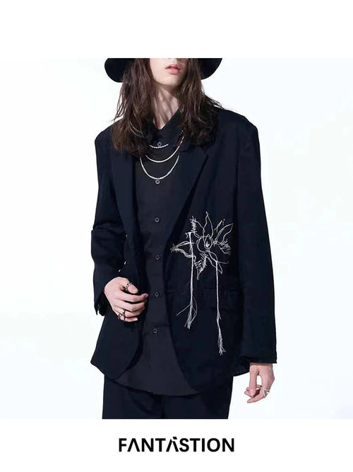 Peony tassel embroidery Blazer jacket Normcore minimalist style Loose and oversized suit jackets