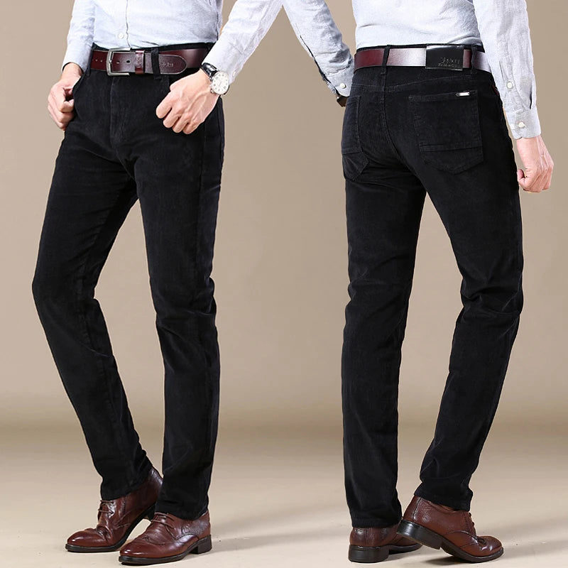 Men's Corduroy Casual Pants Elastic Regular Fit Stretch Trousers