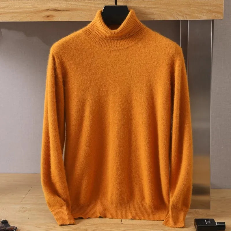 Men's 100% Mink Cashmere Sweater High Lapels Knitted Long Sleeve High-End Jumpers