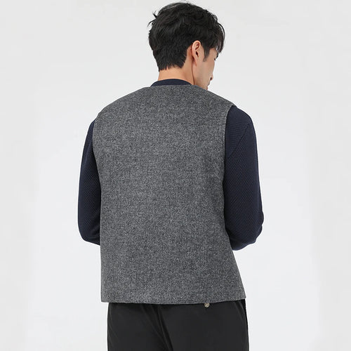 52.3% Sheep Wool Waistcoat Men Trendy Classic V-Neck Single Breasted Vest