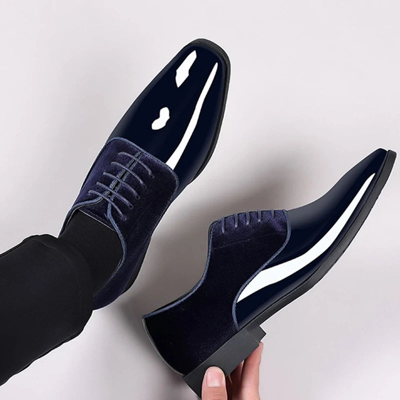 Classic PU Patent Leather Shoes for Men  Lace Up Formal Shoes for Male Oxfords