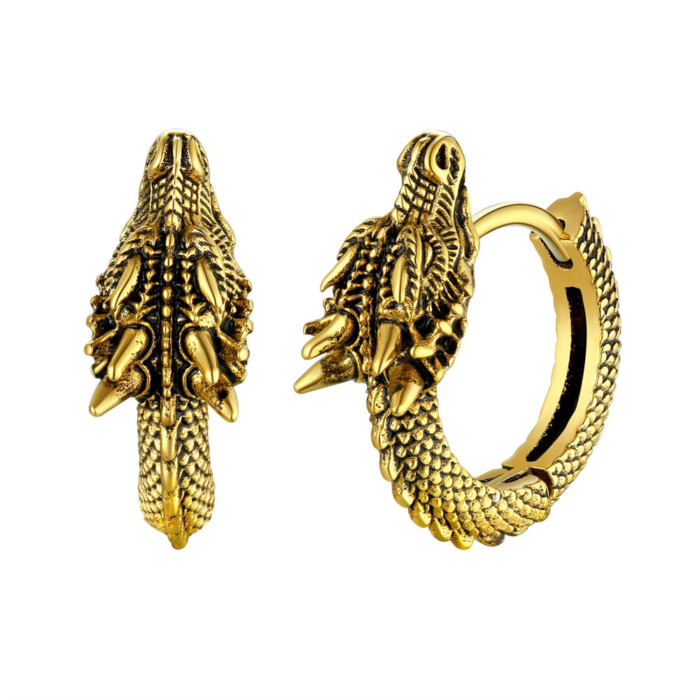 Stainless Steel Dragon Hoop Earring for Man Hypoallergenic 18K Gold