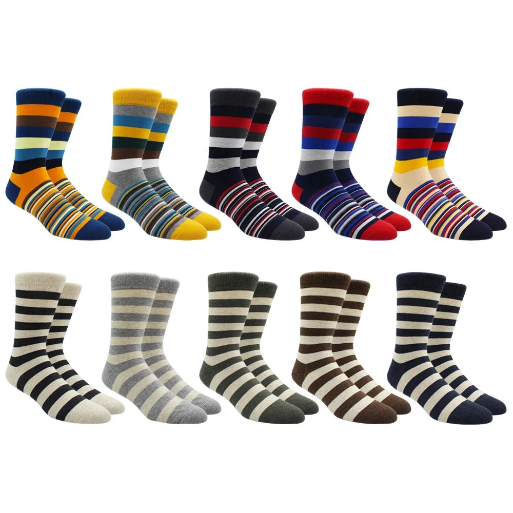 5 pairs Cotton Long Contrast Color Stripe Socks for Men EU41-48