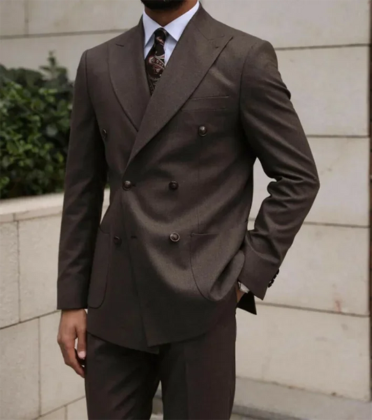 2 Pieces Slim Fit Men's Double Breasted Peak Lapel Coffee Formal Tuxedos