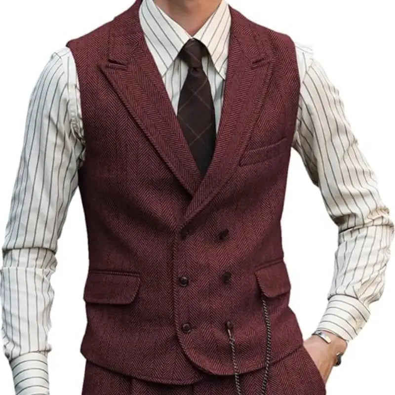 Men Suede Leather Gentleman Waistcoat Vintage Regular Slim Suit Vest