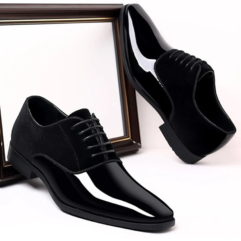 Classic PU Patent Leather Shoes for Men  Lace Up Formal Shoes for Male Oxfords