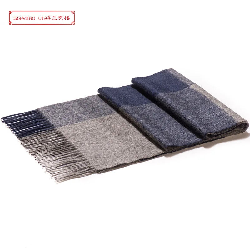 High Quality 100% Wool Men Korean Long Plaid Muffler Thermal Shawl