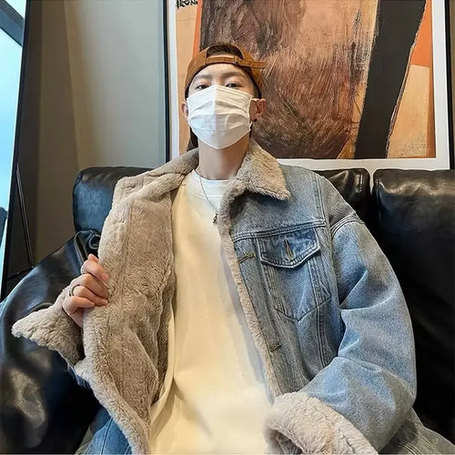 Fleece Denim Jacket Thick Wool Liner Coats Men's Outwear