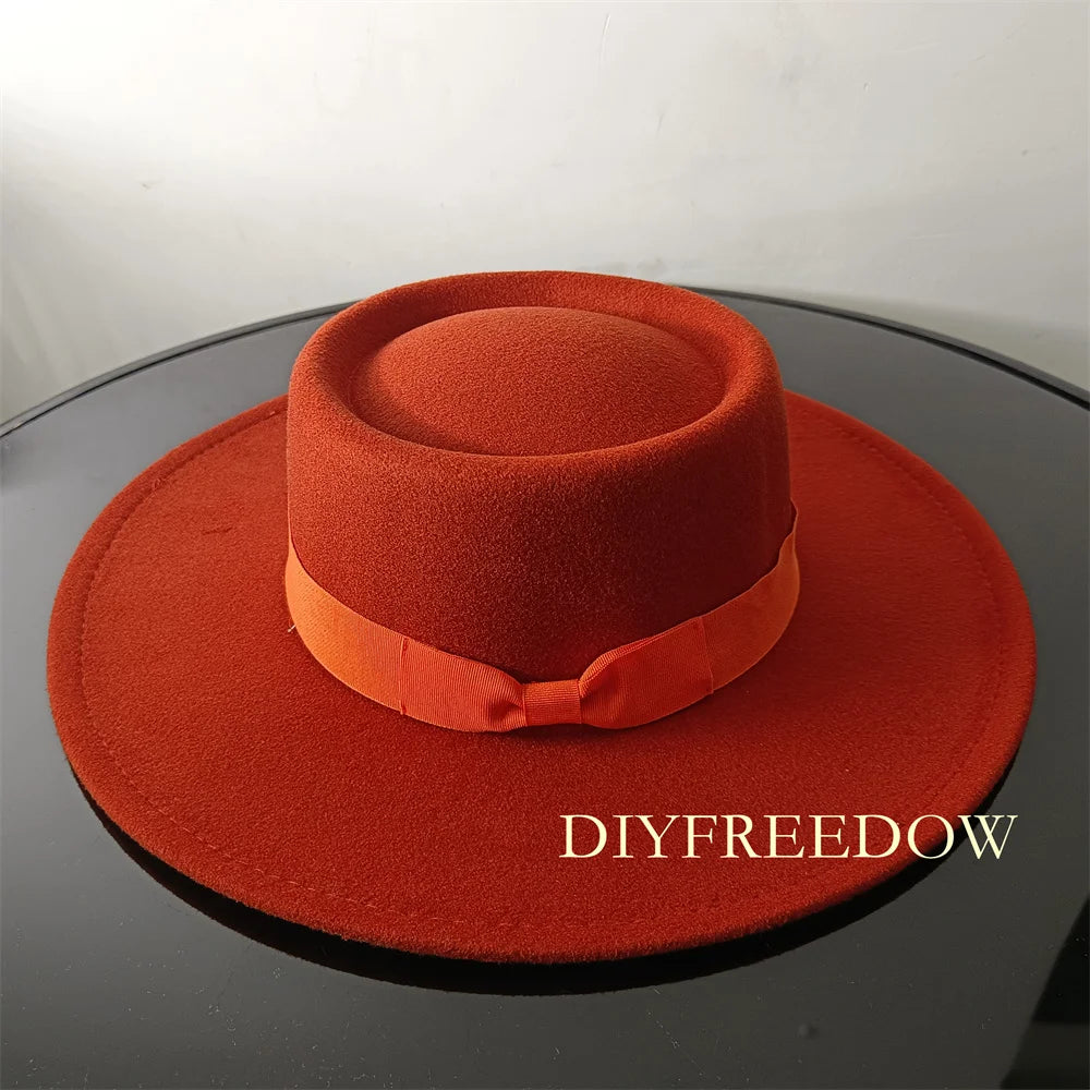 Fedora Hat for Women Men Flat Top Concave Design Autumn Winter Bow Tie Jazz Hat Colorful Unisex Fedora Wide Brim Hat Panama 2022