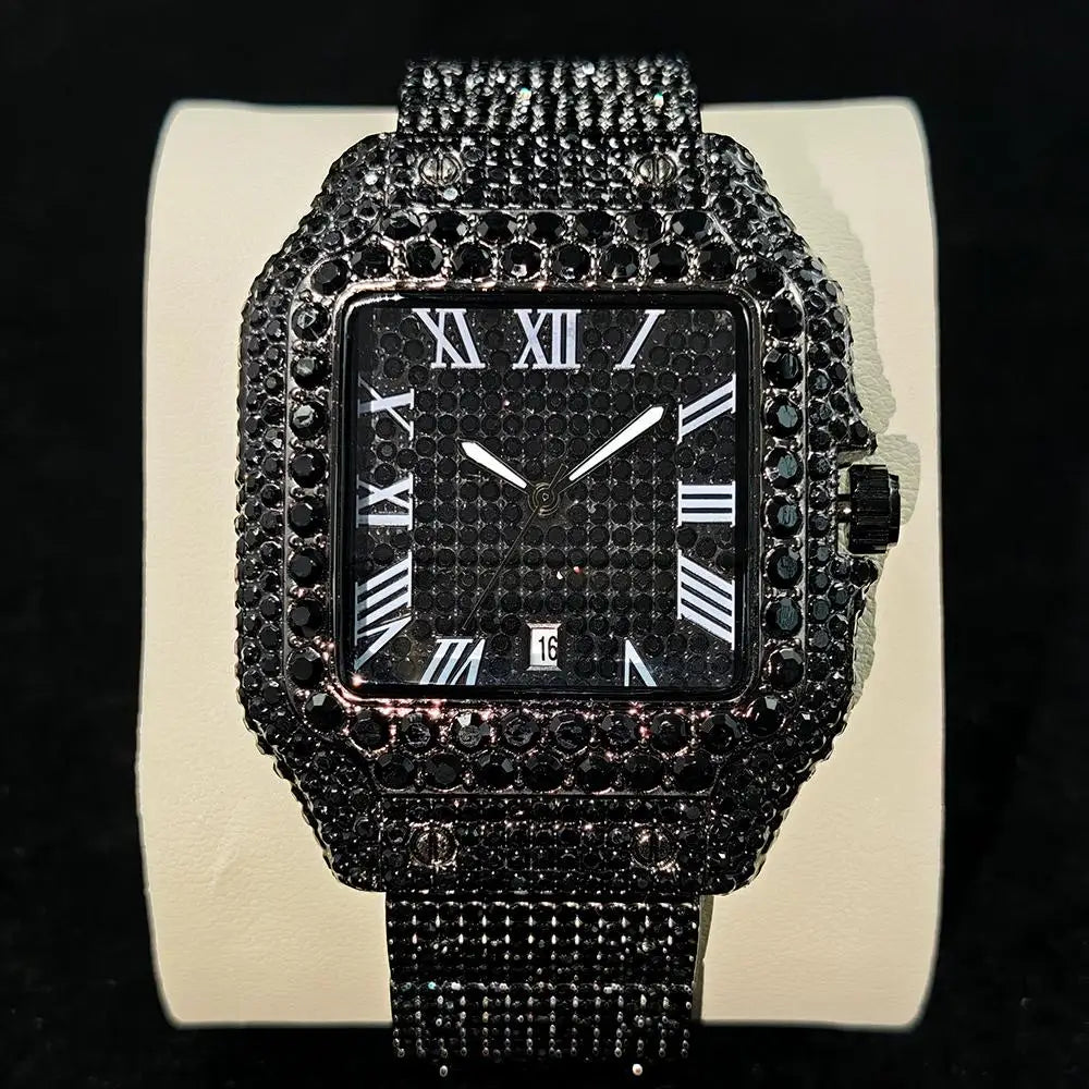 Ice Watch For Men Luxury Stainless Steel Quartz Timepiece Diamond Square Wristwatch