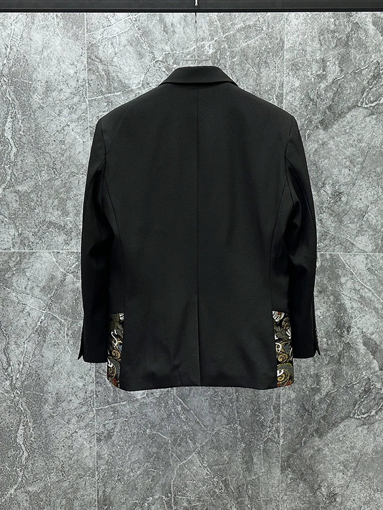 Embroidery Splicing Male Long Sleeve Trendy Men's Blazers Loose-Fitting Jacket