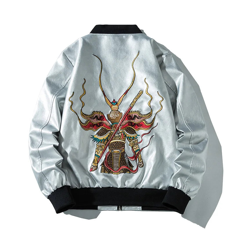 Yokosuka Leather Embroidery Osei Coat Loose Baseball Jacket Leather for Man