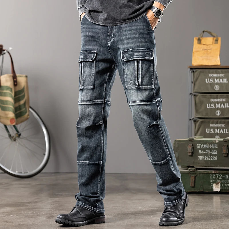 Men's Outdoor Wide Leg Workwear Multi-Pocket Straight fit plus size jeans