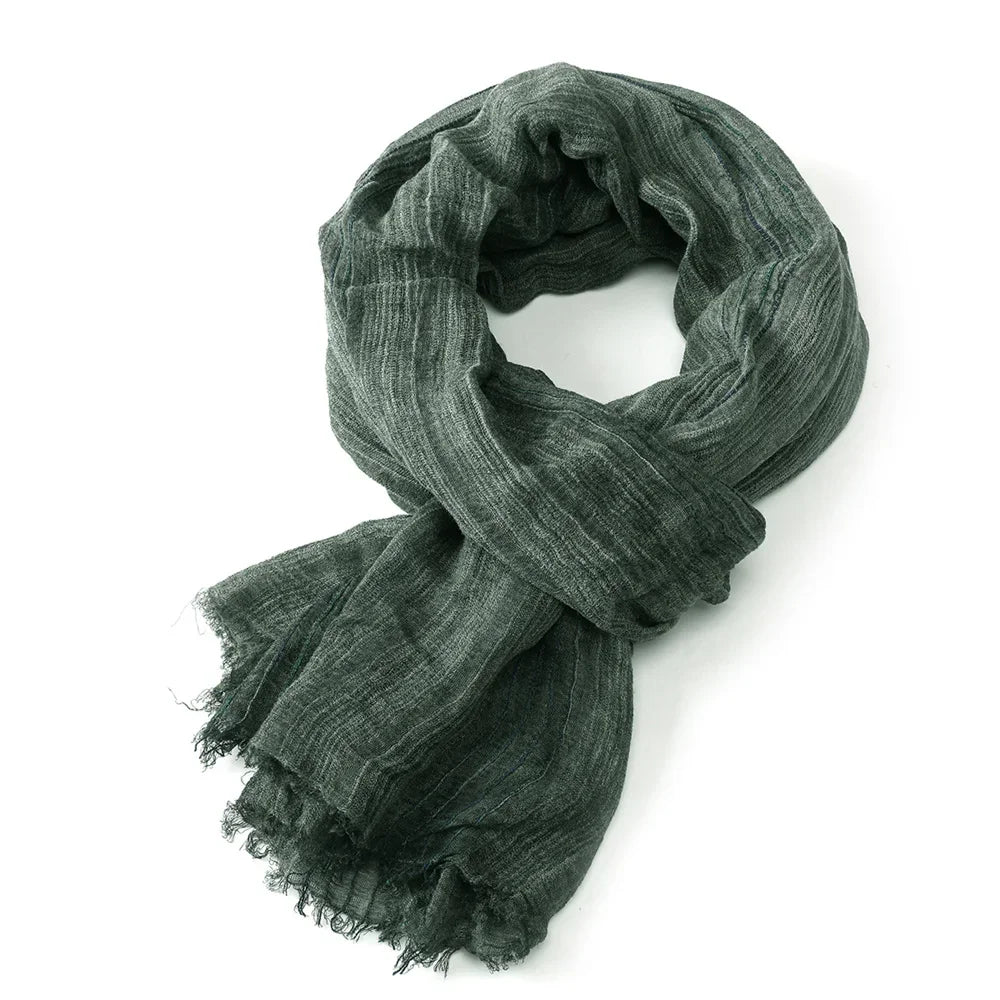 Cotton Linen Striped Men Warm Neckerchief Pashmina Accessories Short Tassel Shawl
