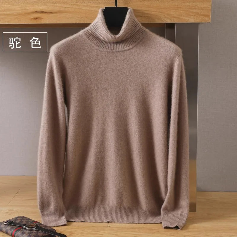 Men's 100% Mink Cashmere Sweater High Lapels Knitted Long Sleeve High-End Jumpers
