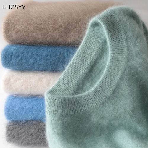 Men's 100% Mink Cashmere Pullovers Knit Large Size Long Sleeve High-End Jumpers