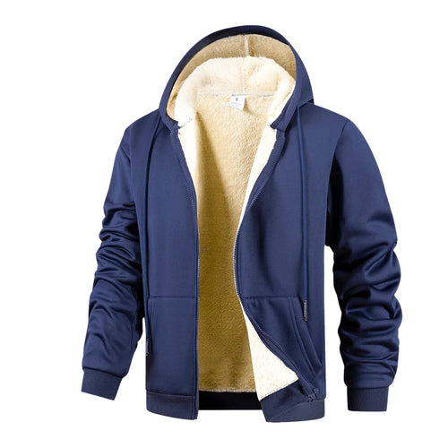 Men's Thickened Fleece Lining Warm Jackets Cardigan  Zip Up Hooded Jackets