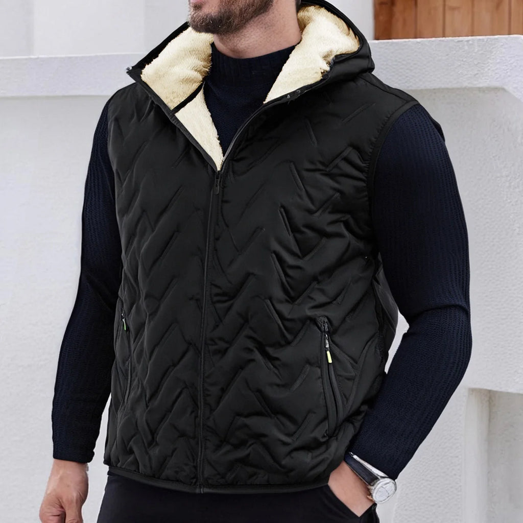 Men's thickened down vest with hood, comfortable and warm, suitable for daily life and travel