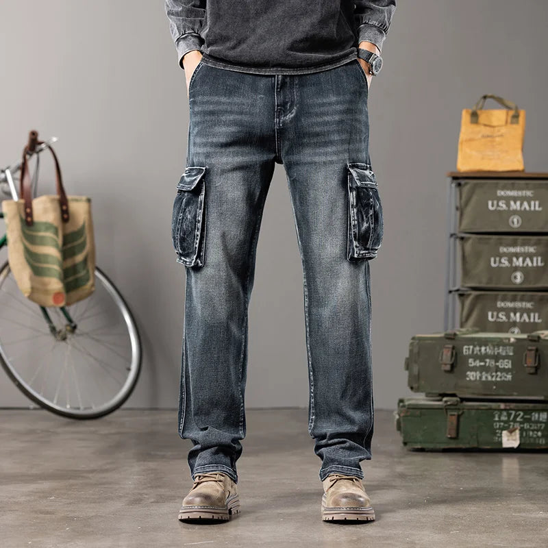 Men's Outdoor Wide Leg Workwear Multi-Pocket Straight fit plus size jeans