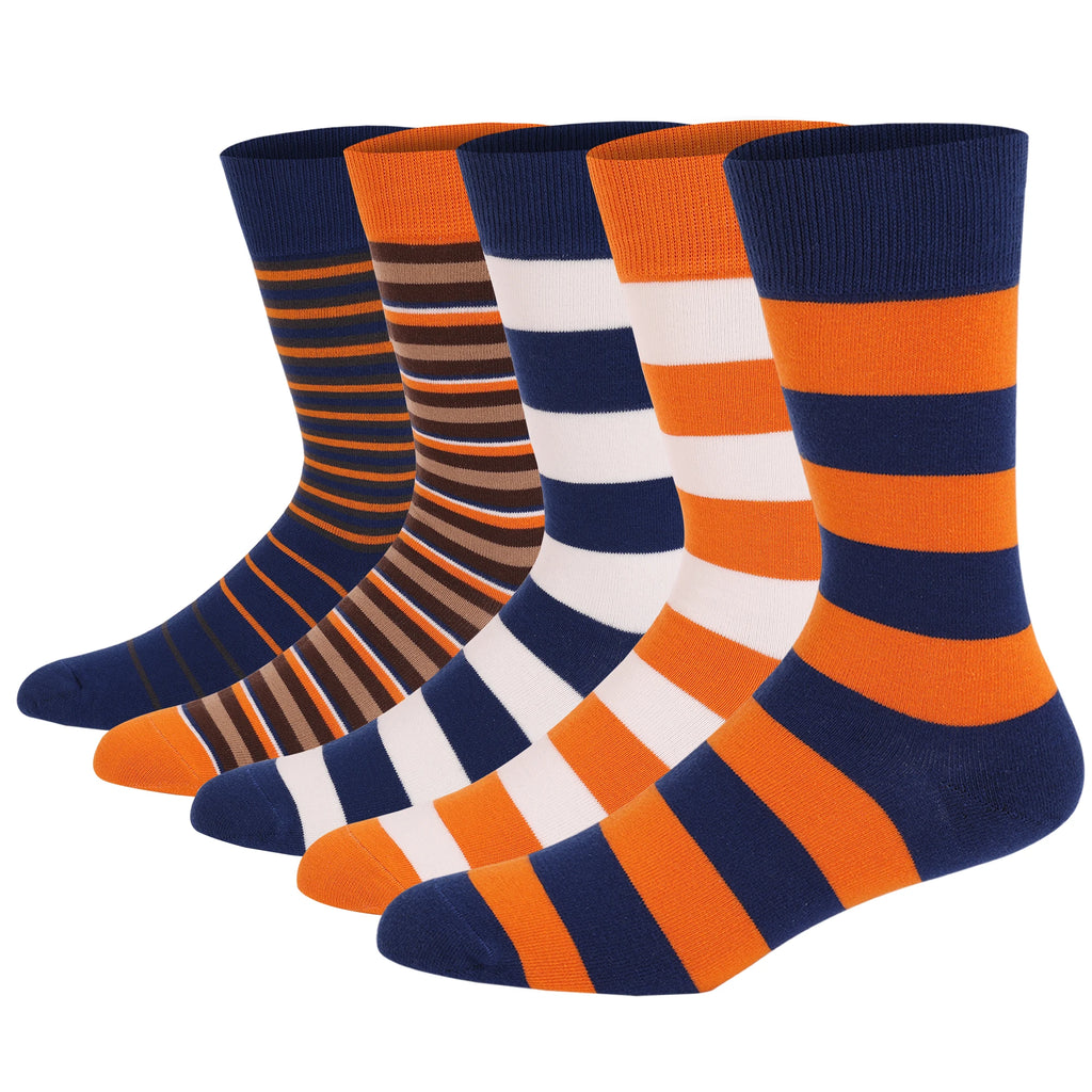 5Pairs Men's Dress Colorful Striped Combed Cotton Novelty Breathable Casual Socks