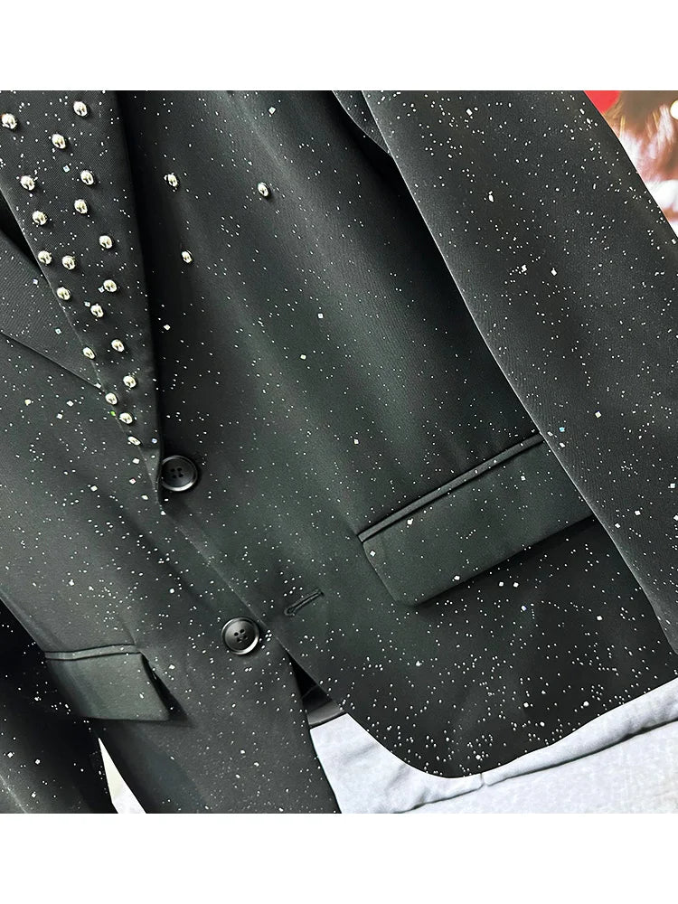 Sparkling Rivet Sequined Chic Tailored Coats Men's Loose Comfort Blazers Jackets