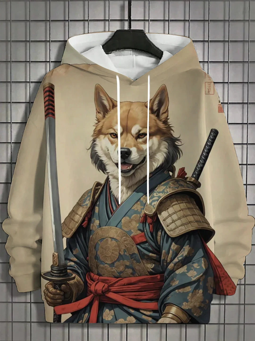 Men's 3D Full Body Printed Japanese Samurai Shiba Inu Casual  Hoodie