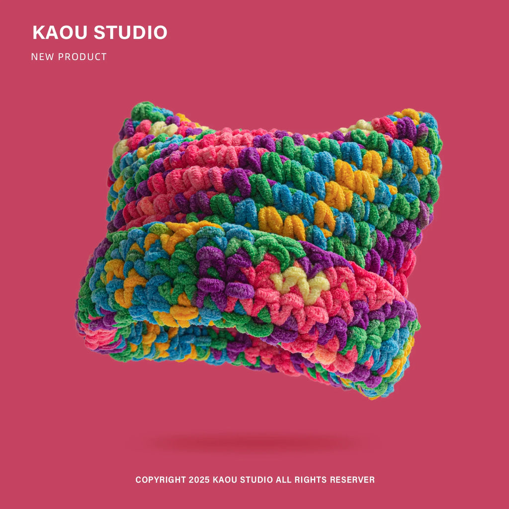 Chenille Dopamine Color Thick Yarn Knitted Beanie Unisex Warm Ear Protection Cute Cap