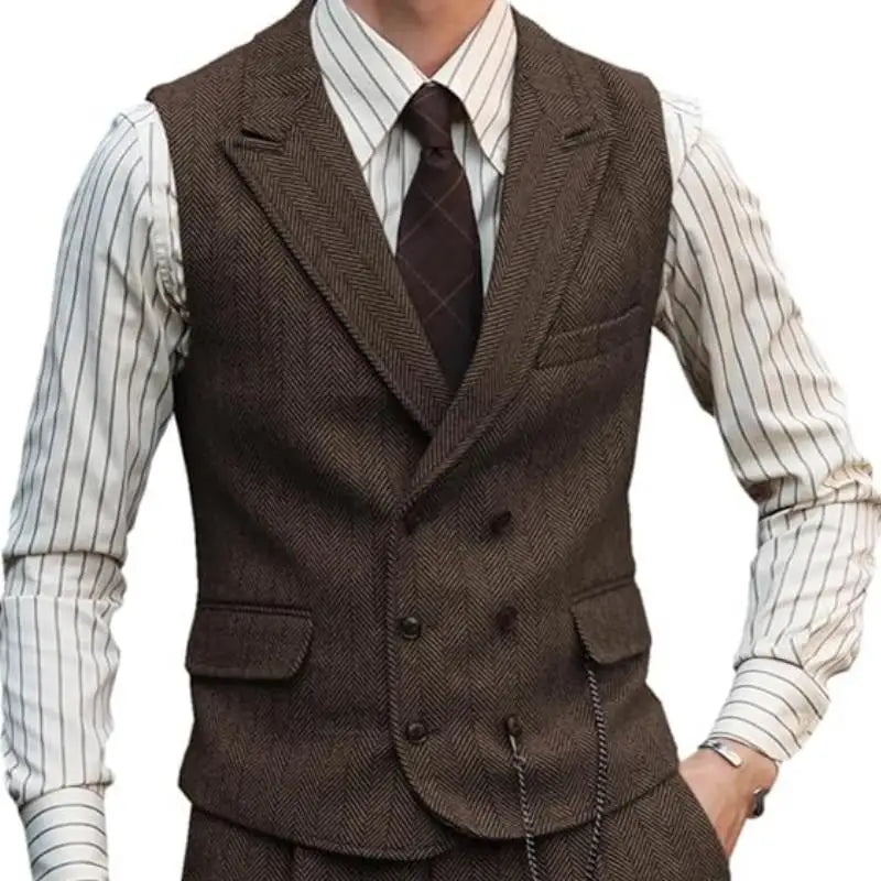 Men Suede Leather Gentleman Waistcoat Vintage Regular Slim Suit Vest