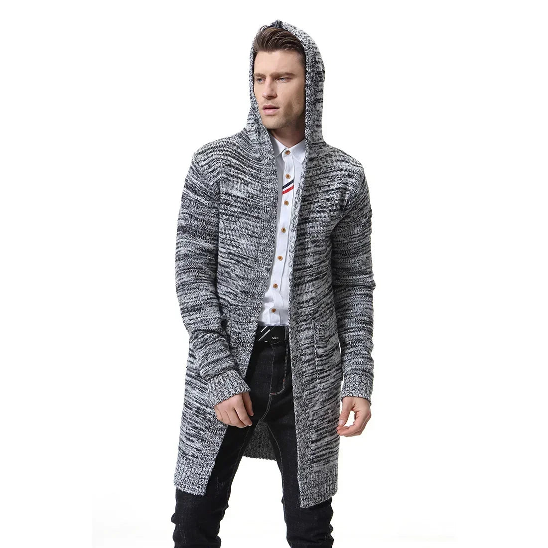 Men's Hooded Thick Cardigan Sweater Coat X-long Sweater