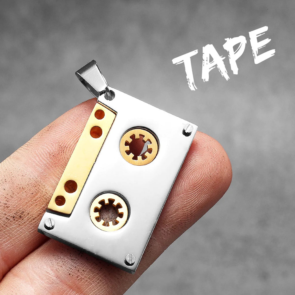 Music Tape Stainless Steel Jewelry Men Simple Necklace With Pendant
