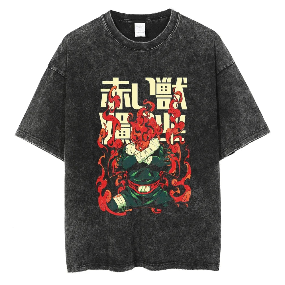 Vintage Men Streetwear Anime Print Short Sleeve Cotton T Shirt