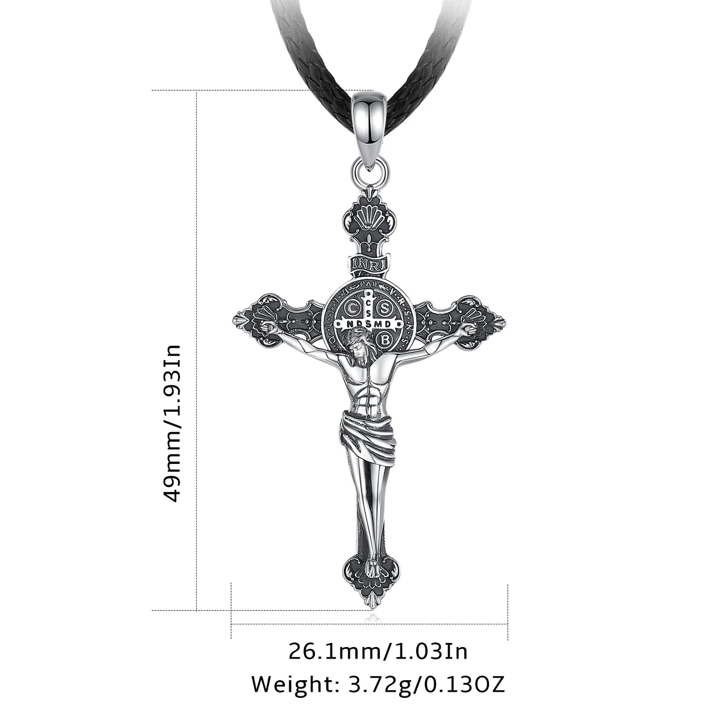 925 Sterling Silver Jesus St. Benedict's Cross Vintage Amulet Pendant Jewelry for Men