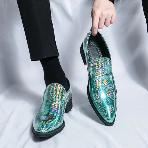 Men Loafer Moccasins Pointed Toe Patent Leather Gentleman Dress Slip-On Leather Shoes