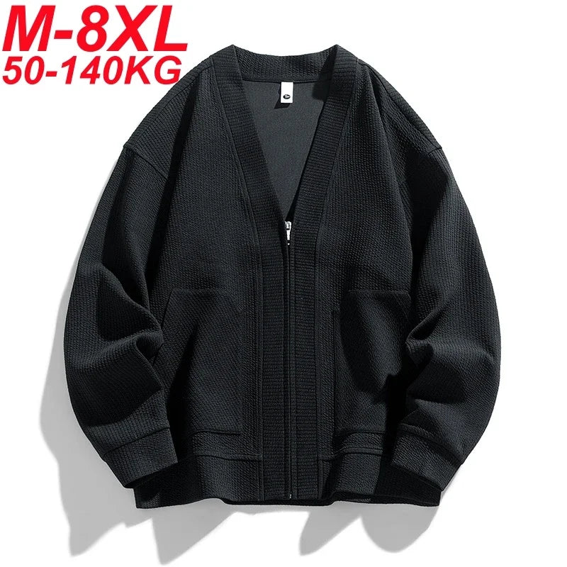 Men Cardigan Pockets Coat Oversize Simple Thin Zipper Loose Sweater