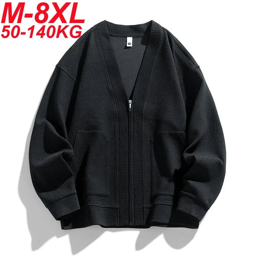 Men Cardigan Pockets Coat Oversize Simple Thin Zipper Loose Sweater