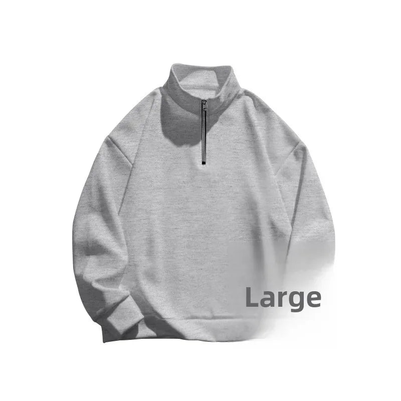 Men's Fleece Lined Stand Collar Half Zip Long Sleeve European Size Men's Top