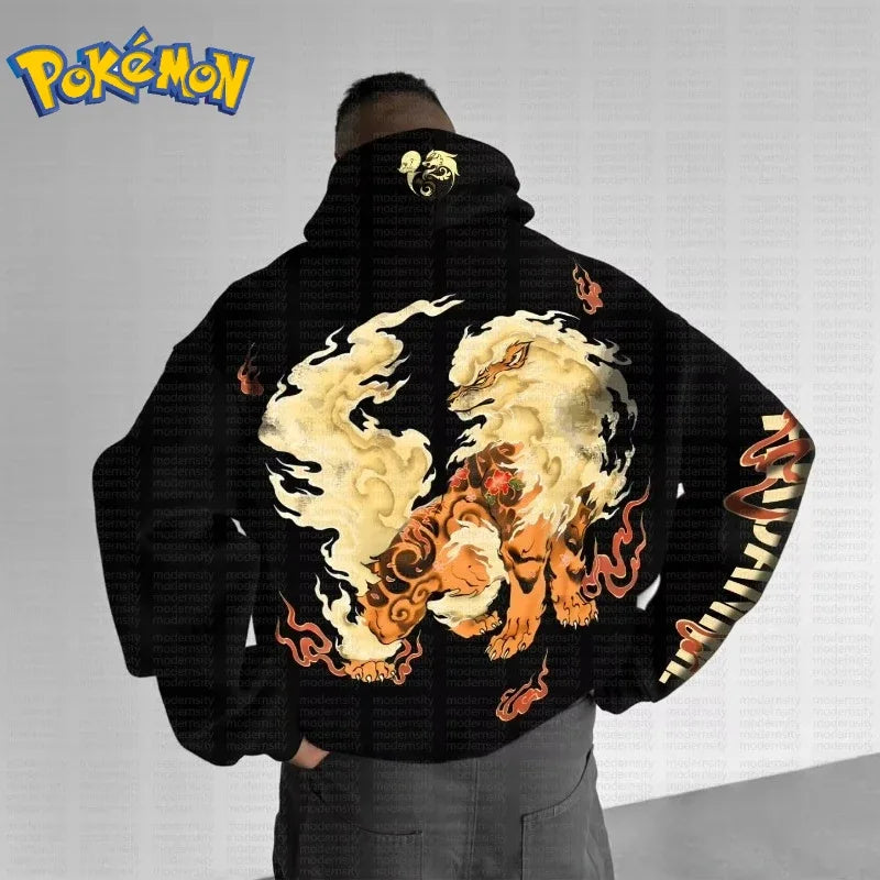 Pokémon Men's Loose Street Animation Printing Casual Cool Hooded Sweater